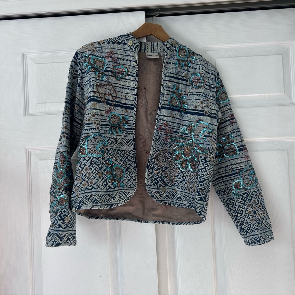 Chicos Beaded Embroidered Women's Jacket - Blue and Brown